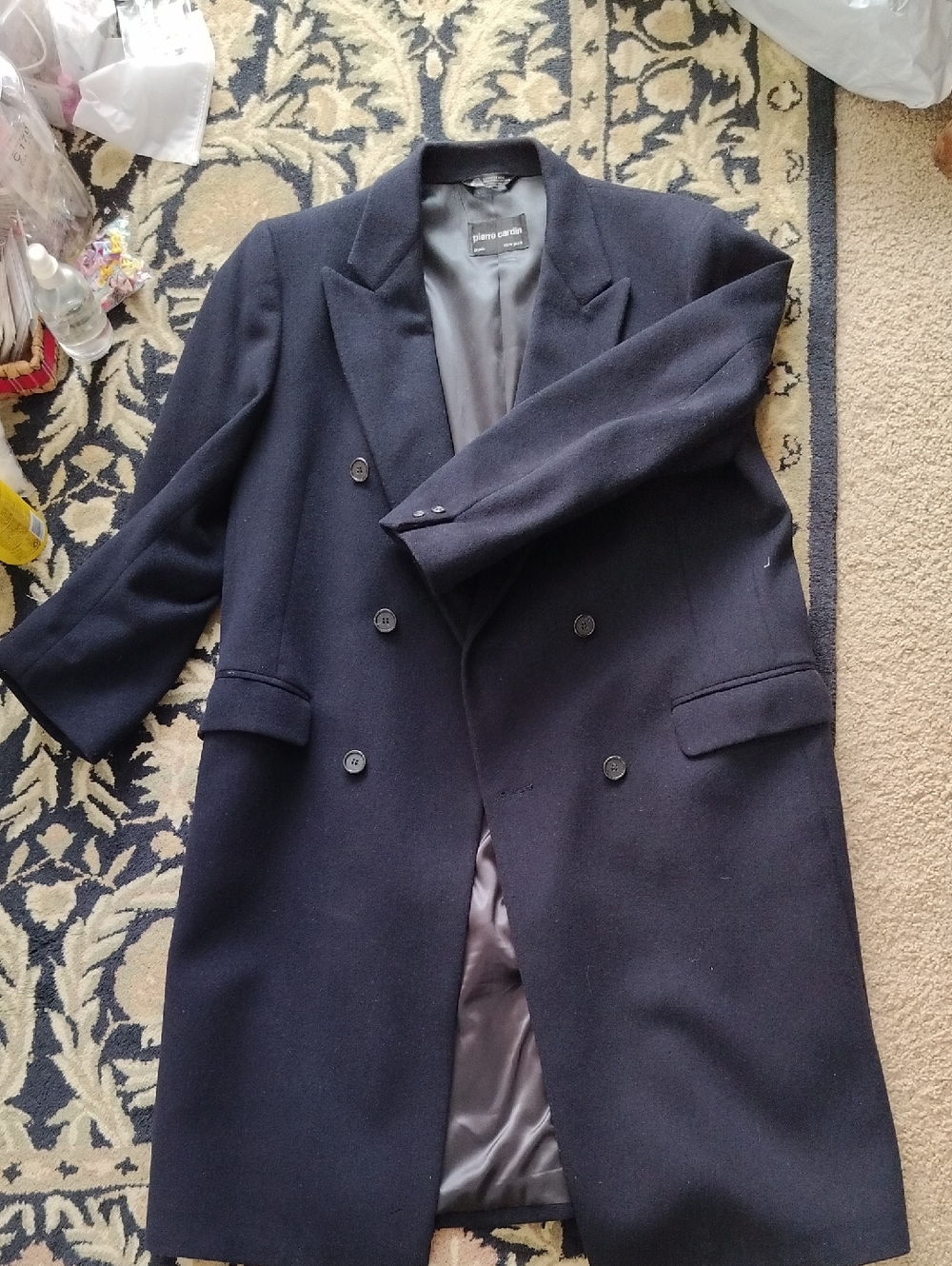 Pierre Cardin Men's Double-Breasted Dark Navy Pea Coat